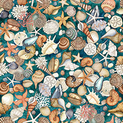 SHELLS IN TEAL -- NAUTICUS -- QT Fabrics