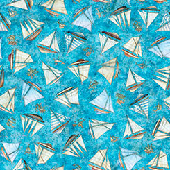 SHIPS TOSS IN BLUE -- NAUTICUS -- QT Fabrics