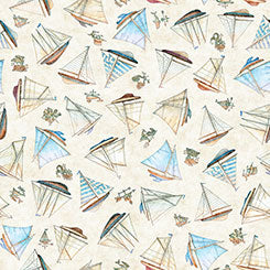 SHIPS TOSS IN CREAM -- NAUTICUS -- QT Fabrics