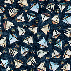 SHIPS TOSS IN NAVY -- NAUTICUS -- QT Fabrics