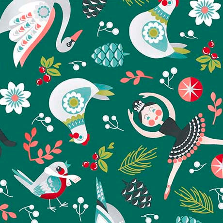 12 DAYS OF CHRISTMAS CHARACTER IN JADE -- 12 DAYS OF CHRISTMAS by Julie Lynch -- QT Fabrics