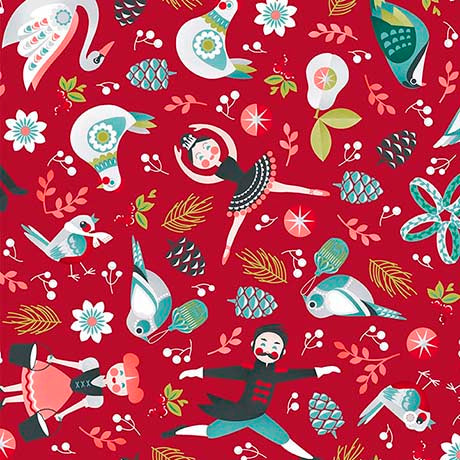 12 DAYS OF CHRISTMAS CHARACTER IN RED -- 12 DAYS OF CHRISTMAS by Julie Lynch -- QT Fabrics