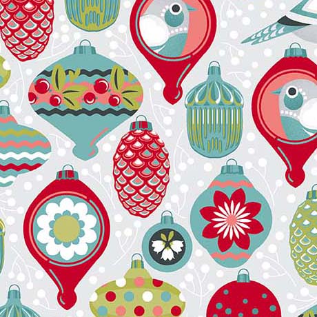 ORNAMENTS in Light Gray -- 12 DAYS OF CHRISTMAS by Julie Lynch -- QT Fabrics