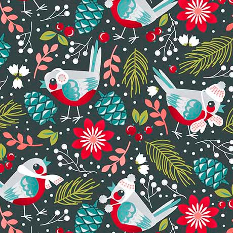 CALLING BIRDS in Hunter -- 12 DAYS OF CHRISTMAS by Julie Lynch -- QT Fabrics