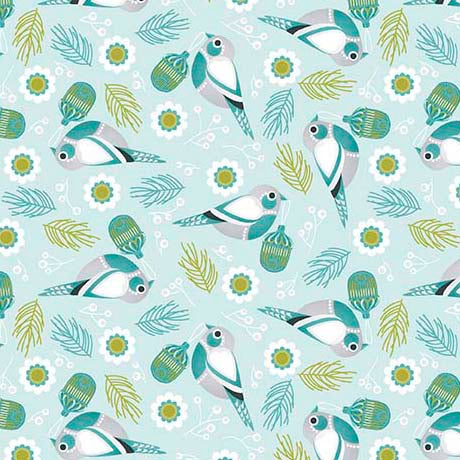 TURTLE DOVES IN LIGHT AQUA -- 12 DAYS OF CHRISTMAS by Julie Lynch -- QT Fabrics