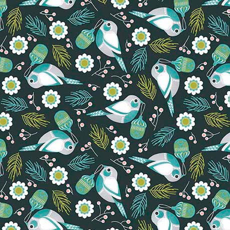 TURTLE DOVES IN DARK TEAL -- 12 DAYS OF CHRISTMAS by Julie Lynch -- QT Fabrics