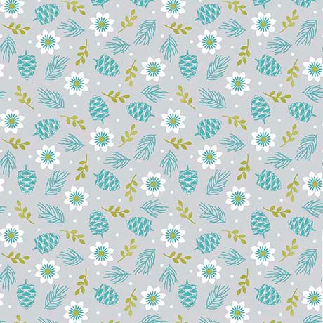 FLOWERS & PINE in GRAY -- 12 DAYS OF CHRISTMAS by Julie Lynch -- QT Fabrics