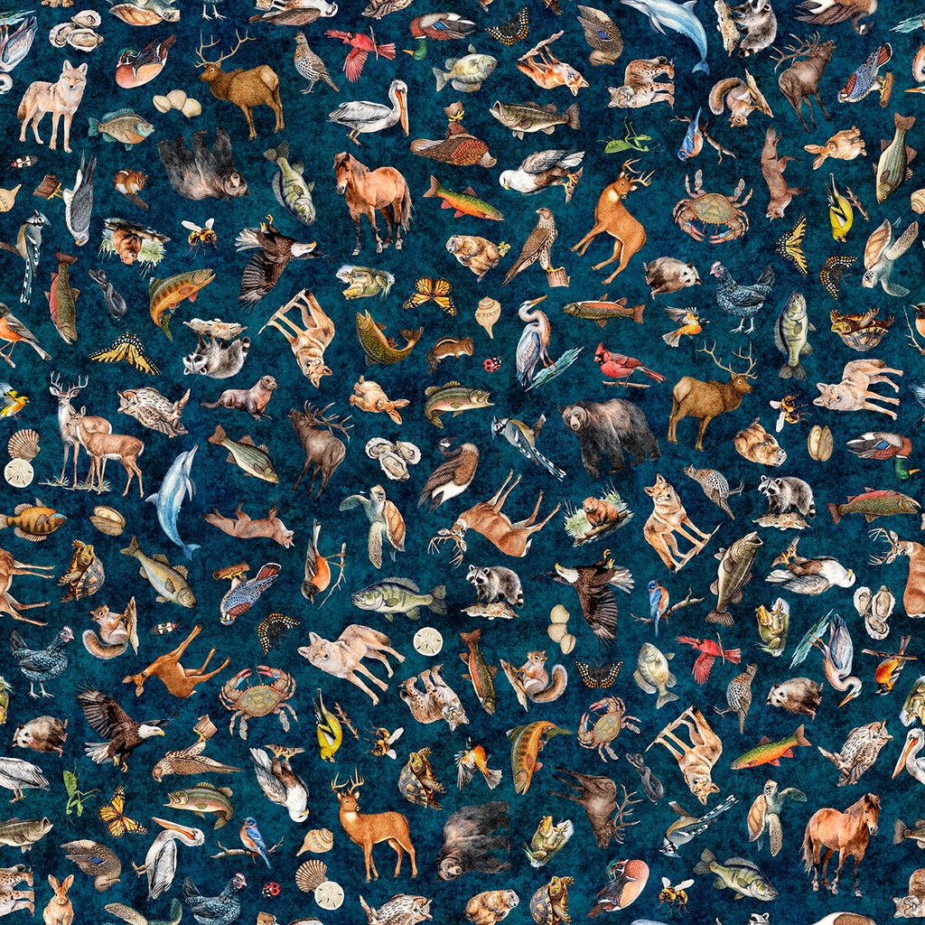 WILDLIFE-navy MID ATLANTIC SHOP HOP 2026 -- All Mid-Atlantic Shop Hop Exclusive Fabric -- QT Fabrics (PREORDER)