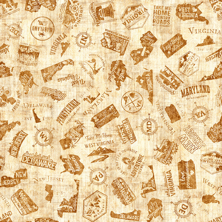 MID ATLANTIC ICONS-tan MID ATLANTIC SHOP HOP 2026 -- All Mid-Atlantic Shop Hop Exclusive Fabric -- QT Fabrics (PREORDER)