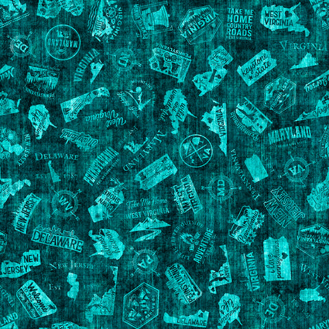 MID ATLANTIC ICONS-dk teal MID ATLANTIC SHOP HOP 2026 -- All Mid-Atlantic Shop Hop Exclusive Fabric -- QT Fabrics (PREORDER)