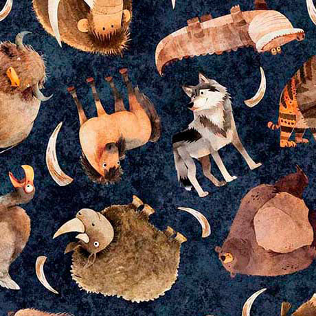 Pleistocene Toss in Navy -- TERRORS OF THE PLEISTOCENE -- QT Fabrics