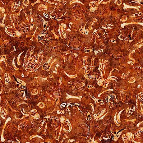 Fossil Bed in Paprika-- TERRORS OF THE PLEISTOCENE -- QT Fabrics