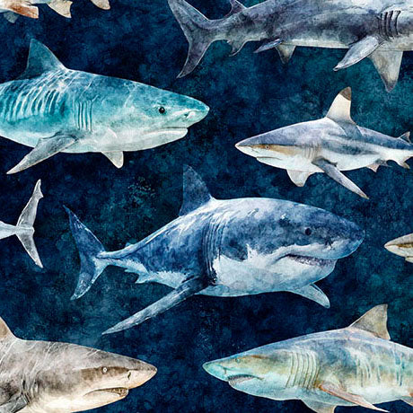 Sharks in Mediterranean -- INTO THE DEEP -- QT Fabrics