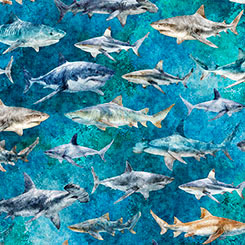 Sharks in Turquoise -- INTO THE DEEP -- QT Fabrics