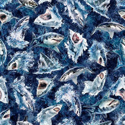 Great Whites in Mediterranean  -- INTO THE DEEP -- QT Fabrics