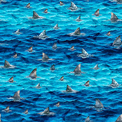 Shark Fins in Ocean  -- INTO THE DEEP -- QT Fabrics