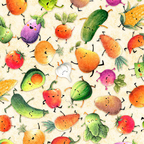 Just Veggin' in cream - QT FOODIES -- QT Fabrics