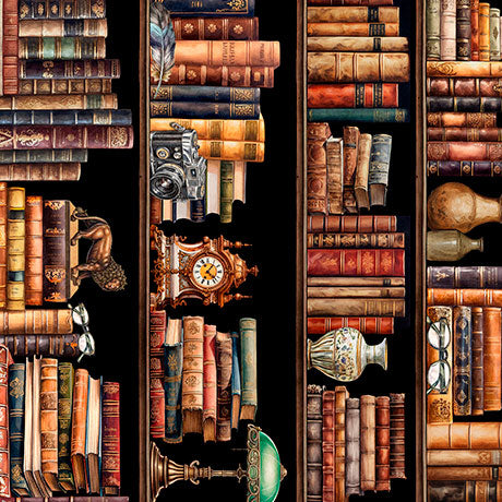 Bookshelf Border Stripe -- Book Club -- QT Fabrics