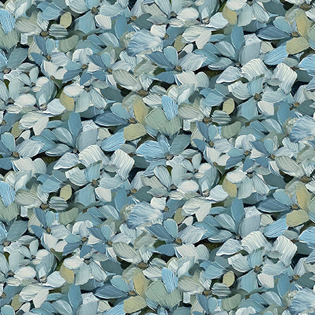 Hydrangea Petals in Dusty Blue -- DAISIES AND THE CHICKADEE -- QT Fabrics