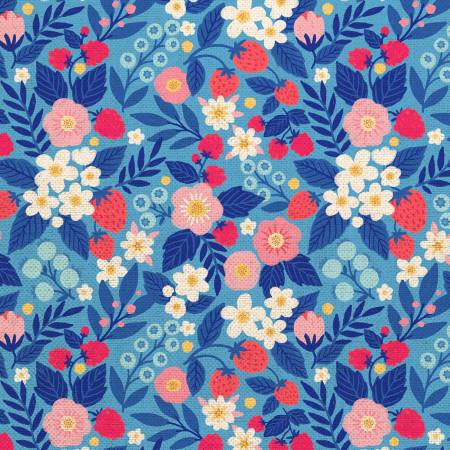 Berries & Blossoms Canvas Floral Berry Blue  -- Paintbrush Studio