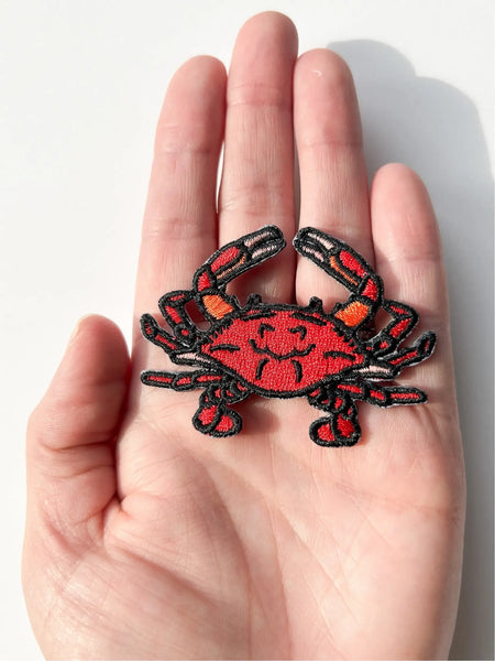 Red Crab Embroidered Iron on Patch Beach Nature Surf Patch