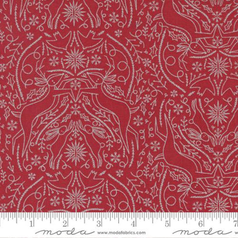 Scandi Damask Reindeer in Red -- Merrymaking by Gingiber for Moda Fabrics