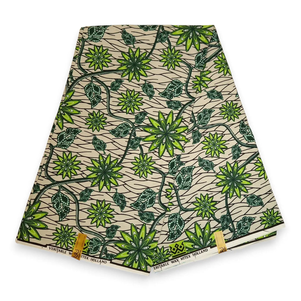 Green Starflowers African Fabric