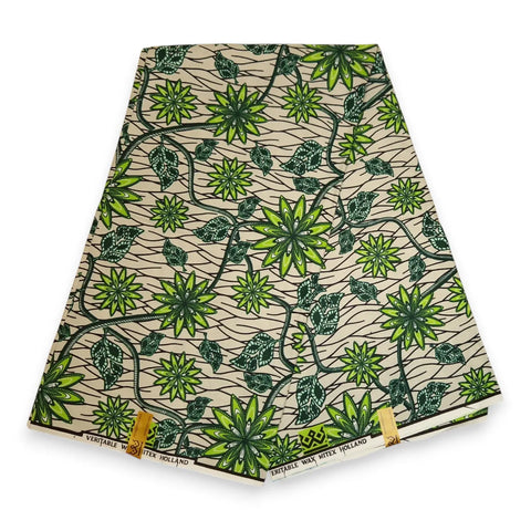 Green Starflowers African Fabric