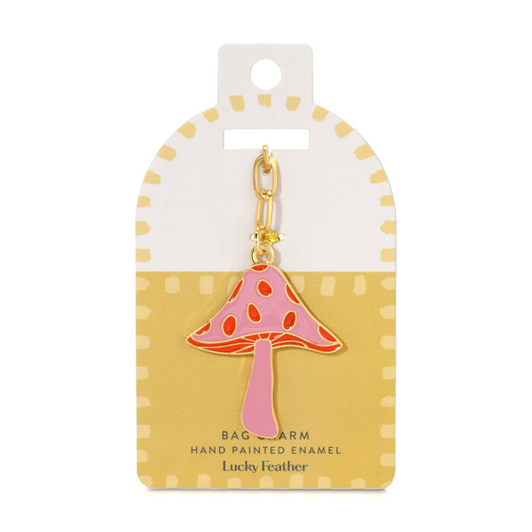 Enamel Bag Charm / keychain - Mushroom