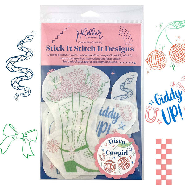 Stick It Stitch It Water Soluble Embroidery Patterns-Disco Cowgirl