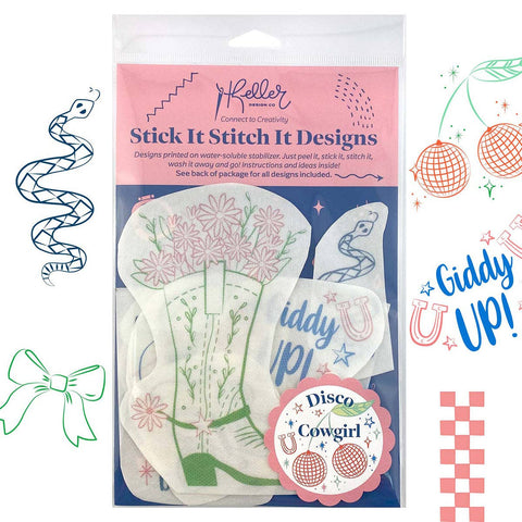 Stick It Stitch It Water Soluble Embroidery Patterns-Disco Cowgirl