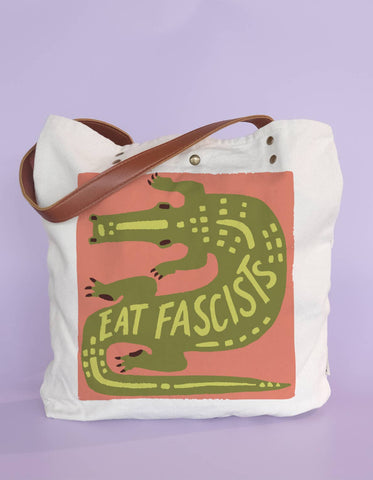 Eat Fascists Canvas Tote Bag with Vegan Leather Handle