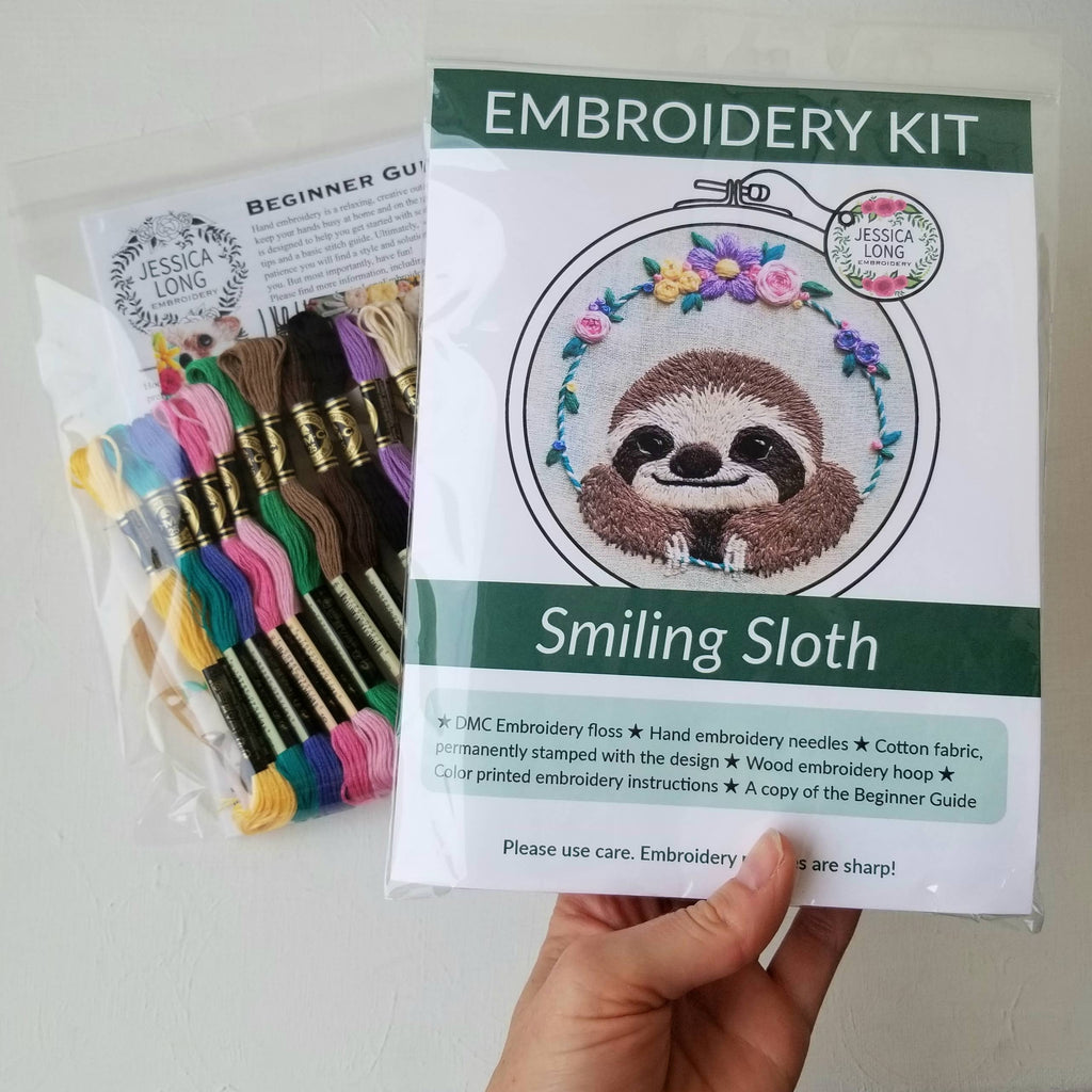 Sloth Drawing Kit Smiling Sloth Embroidery Kit – Three Little Birds Sewing Co.