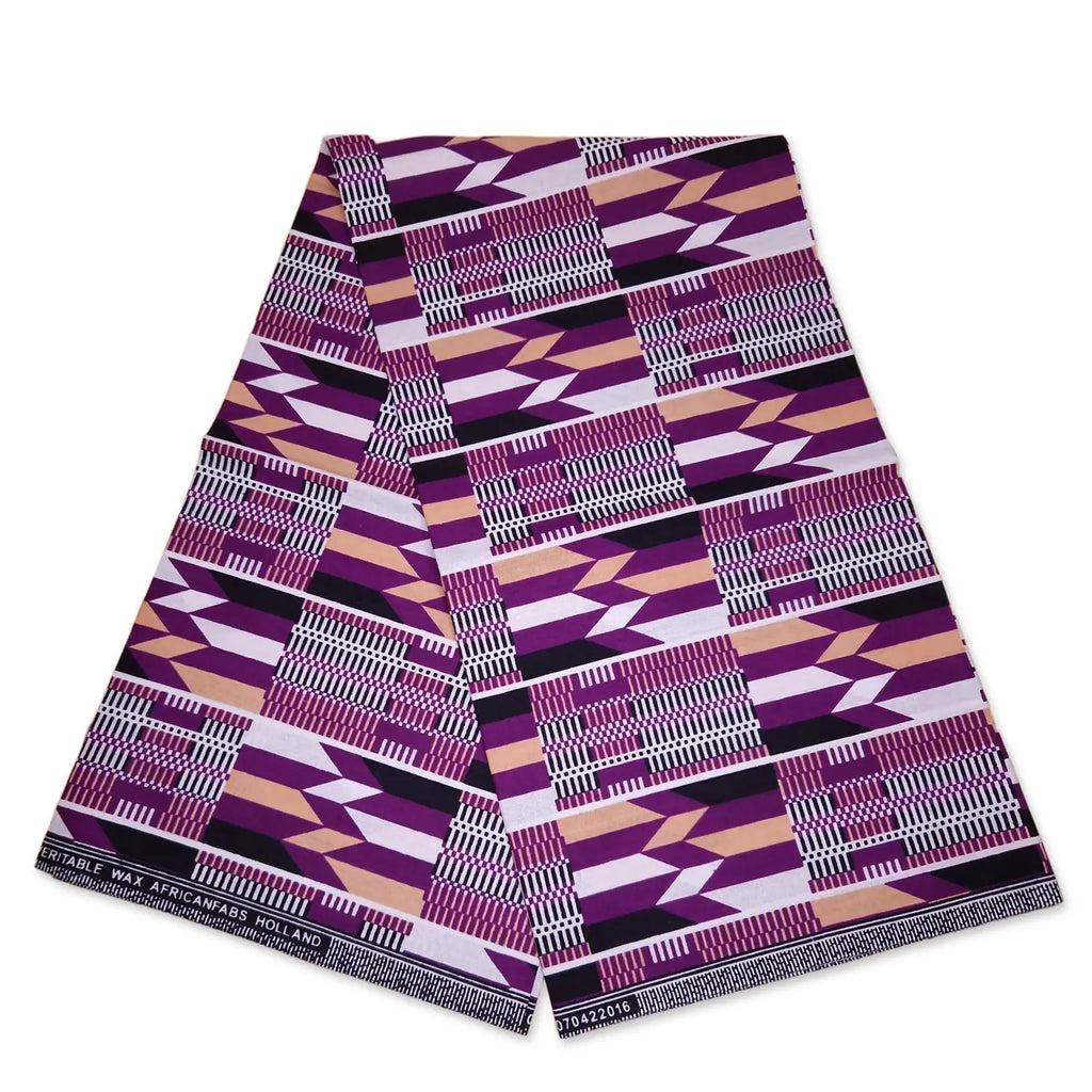 African Purple Kente Print Fabric Kente Ghana Wax Cloth AF-4026 - 100% Cotton -- African Fabs