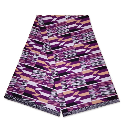 African Purple Kente Print Fabric Kente Ghana Wax Cloth AF-4026 - 100% Cotton -- African Fabs