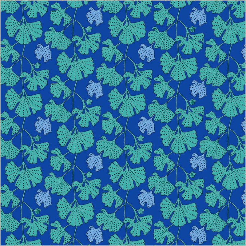 Gingko in Cerulean -- Sunshine by Sally Kelly --- Windham Fabrics