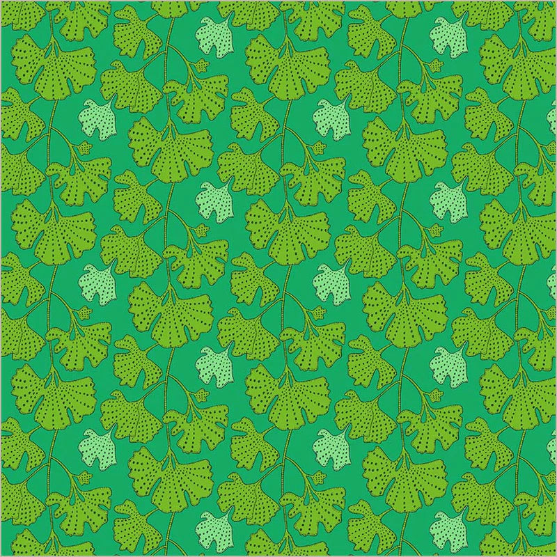 Gingko in Kelly -- Sunshine by Sally Kelly --- Windham Fabrics