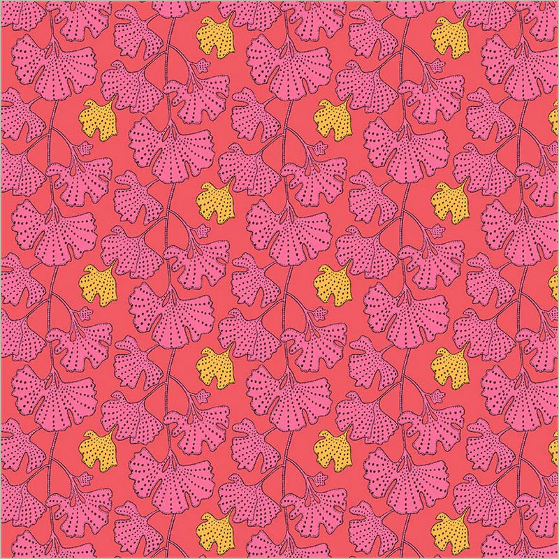 Gingko in Guava -- Sunshine by Sally Kelly --- Windham Fabrics