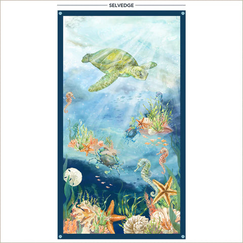 Ocean Life Panel in Aqua -- Leslie Trimbach--- Windham Fabrics