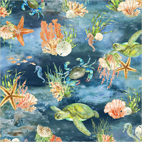 Deep Sea in Blues -- Ocean Life by Leslie Trimbach --- Windham Fabrics