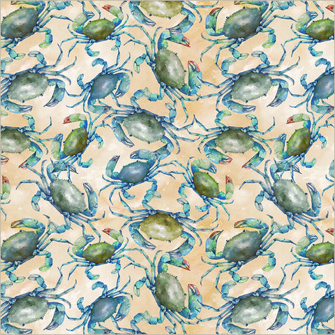 Crab Consortium in Sand -- Ocean Life by Leslie Trimbach --- Windham Fabrics