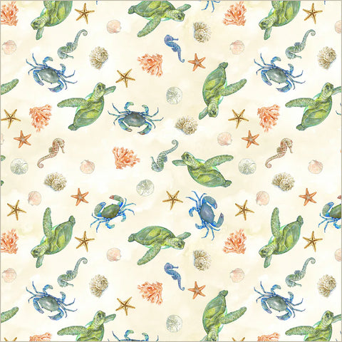 Undersea Life in Ivory -- Ocean Life by Leslie Trimbach --- Windham Fabrics
