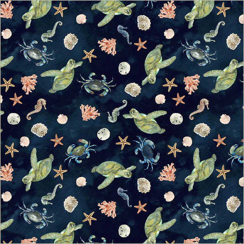 Undersea Life in Deep -- Ocean Life by Leslie Trimbach --- Windham Fabrics