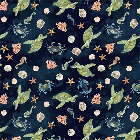 Undersea Life in Deep -- Ocean Life by Leslie Trimbach --- Windham Fabrics