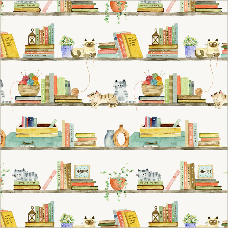Cats on Display in Ivory -- Cats Around Town by Sue Miano --- Windham Fabrics