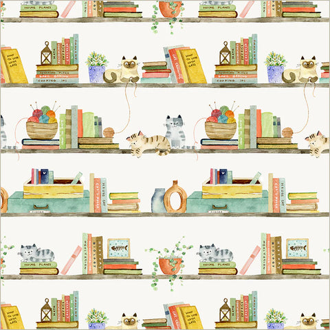Cats on Display in Ivory -- Cats Around Town by Sue Miano --- Windham Fabrics