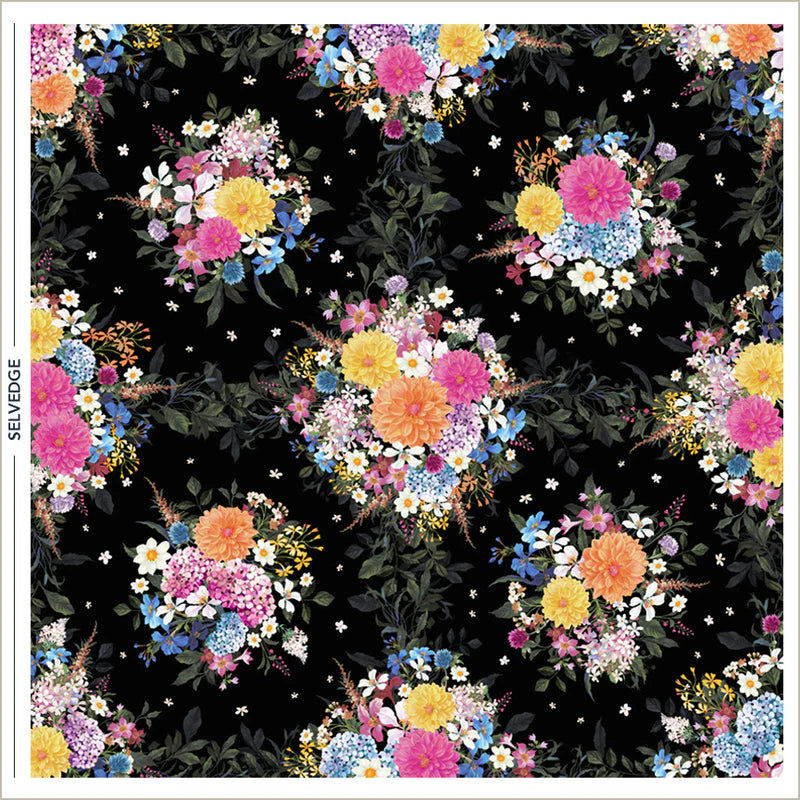Whimsical Garden in Black -- Midnight Blooms by Whistler Studios --- Windham Fabrics