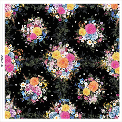 Whimsical Garden in Black -- Midnight Blooms by Whistler Studios --- Windham Fabrics