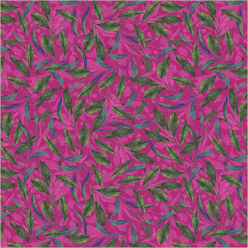 Greenery in Magenta -- Midnight Blooms by Whistler Studios --- Windham Fabrics