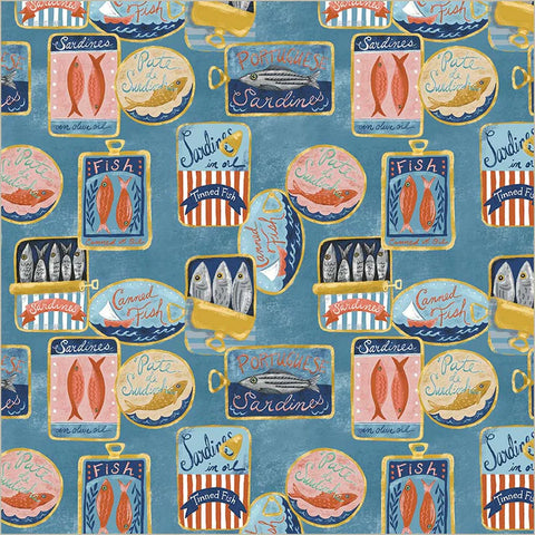 Tinned Fish in Sea Blue -- Villa Sol by Jennifer Moore/Monaluna --- Windham Fabrics